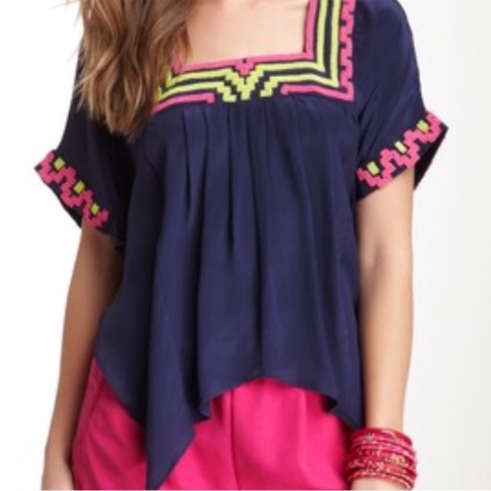 Mara Hoffman Silk Beaded Blue Tunic Top Size Small Petite